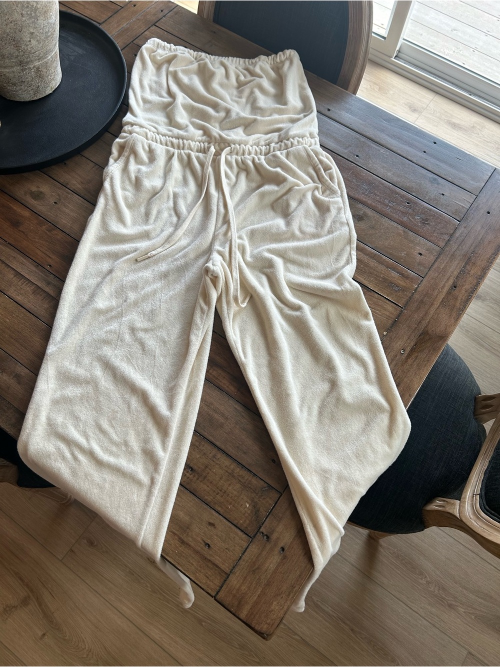Beyond Yoga Tropez Strapless Terry Jumpsuit Ivory Beige S